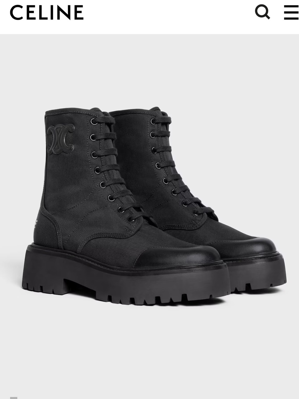 Celine Black Lace-Up Platform Combat Boots
